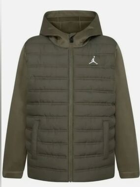 NIKE JORDAN BOYS HYBRID PUFFER JACKET,  OLIVE, MEDIUM